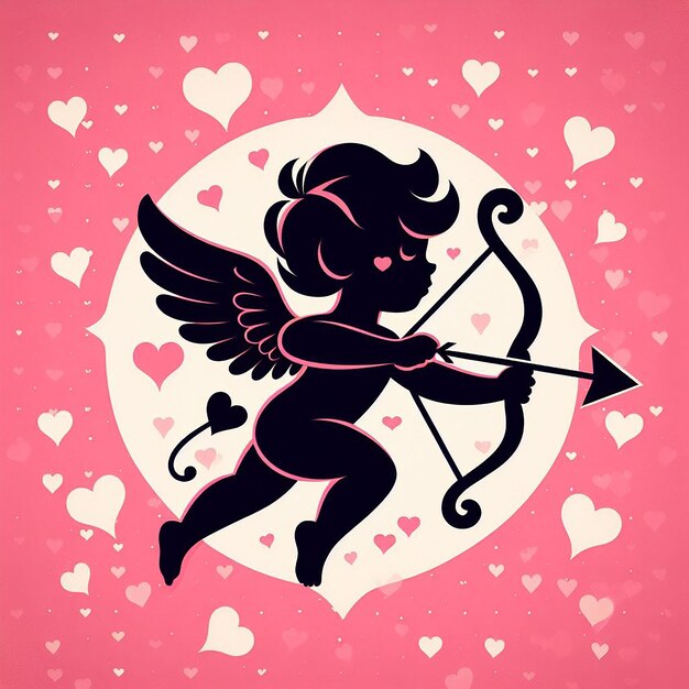 Foto cupids silhouette charmanter engel der liebe inmitten eines herzenschwamms