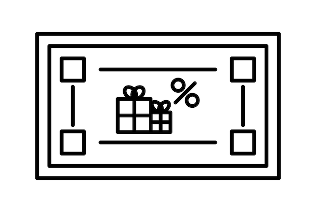 Cupón de regalo comercio electrónico icono arte plano compras símbolo tienda en línea signo negro ilustraciones