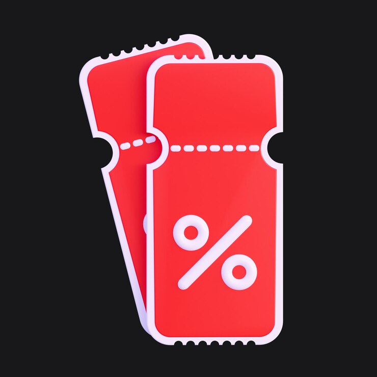 Cupones con un signo de porcentaje que dan un descuento durante la venta 3D Render