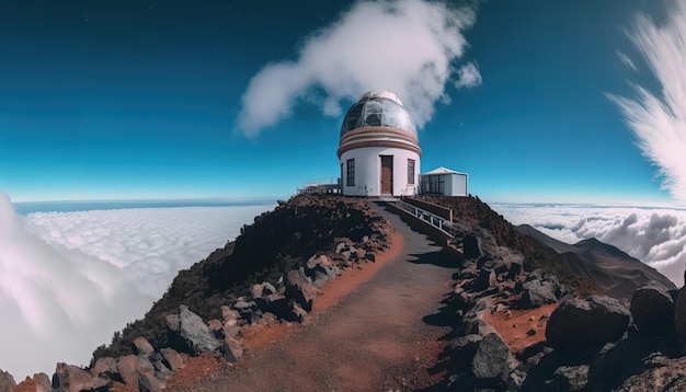 Una cúpula blanca con un cielo azul y nubes en el fondo.