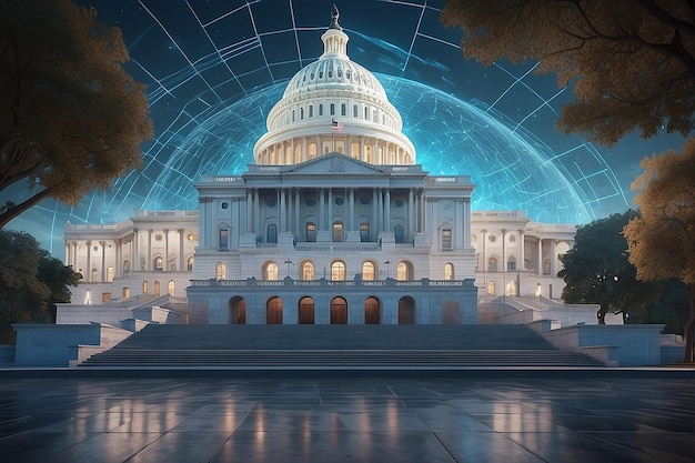 La Cúpula del Capitolio, símbolo de la política estadounidense y el concepto holográfico de la innovación de Blockchain