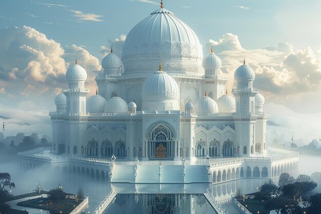 Foto la cúpula de la casa de culto bahá'í se eleva hacia los cielos suaves los templos se desvanecen hacia arriba