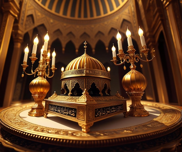 Una cúpula dorada con una cúpula y una vela encima.