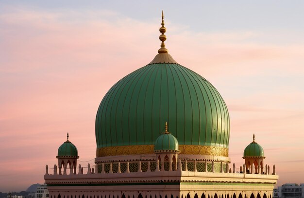 Foto la cúpula de la mezquita al atardecer putrajaya malasia