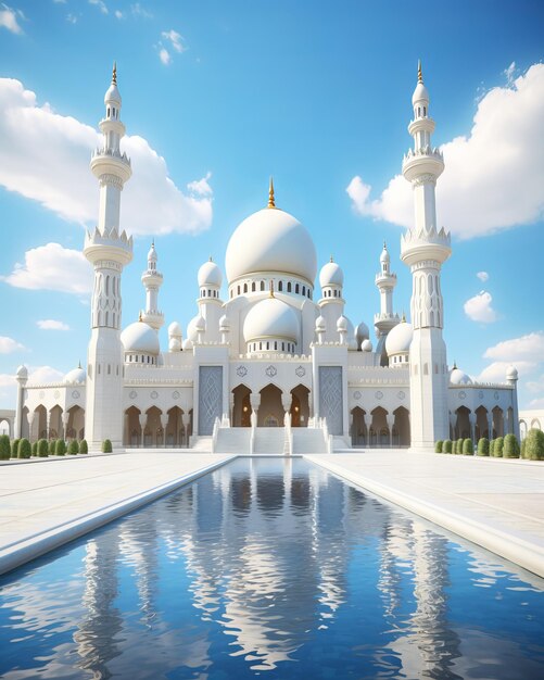 Foto las cúpulas skyblue adornan el paisaje elegante de la mezquita blanca ai generativa