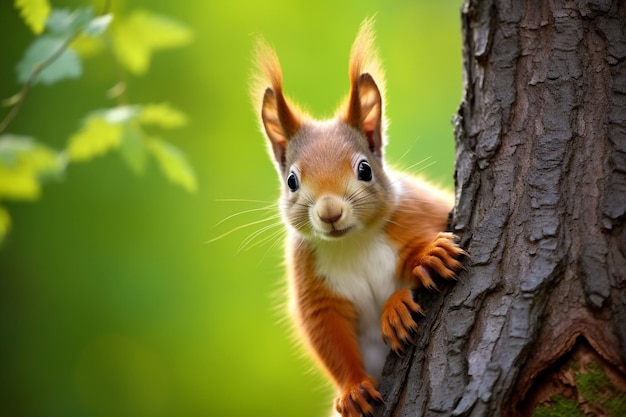 Curiosa ardilla en un árbol