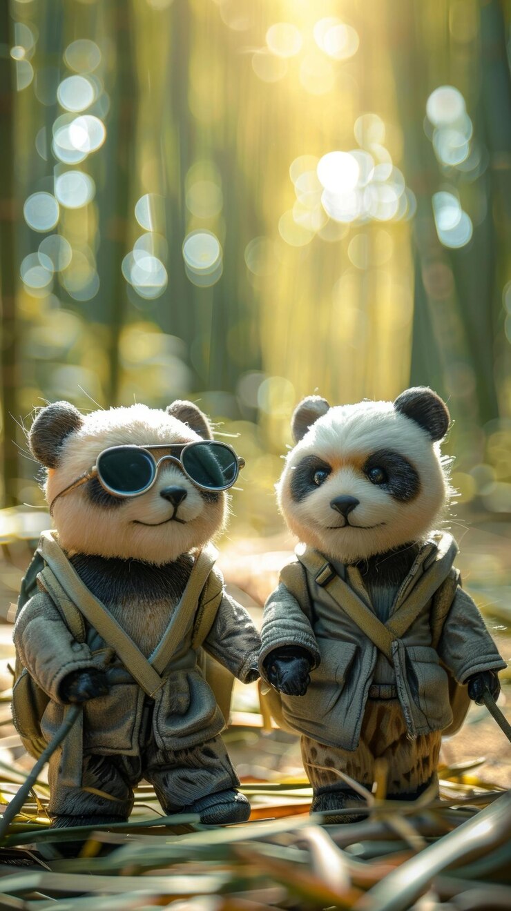 Foto curiosa aventura en el bosque de los juguetes de panda