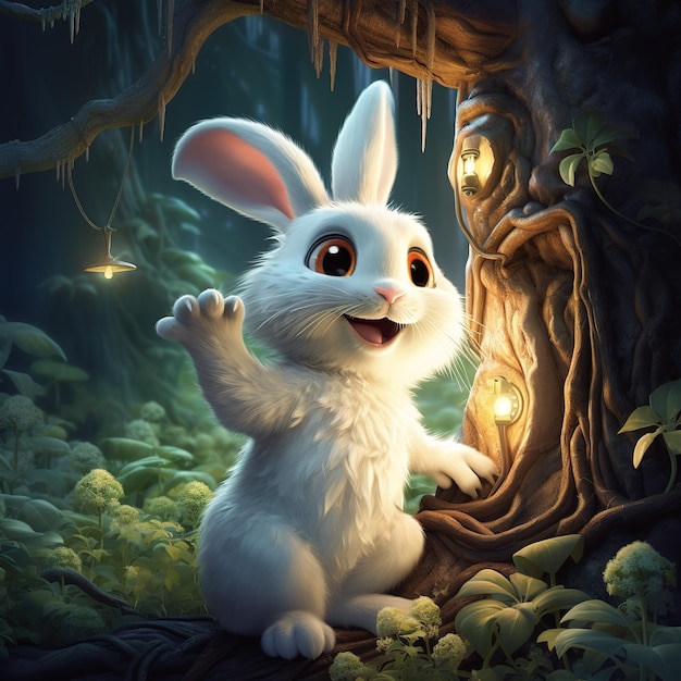 Curiosa ilustração de coelho branco IA generativa