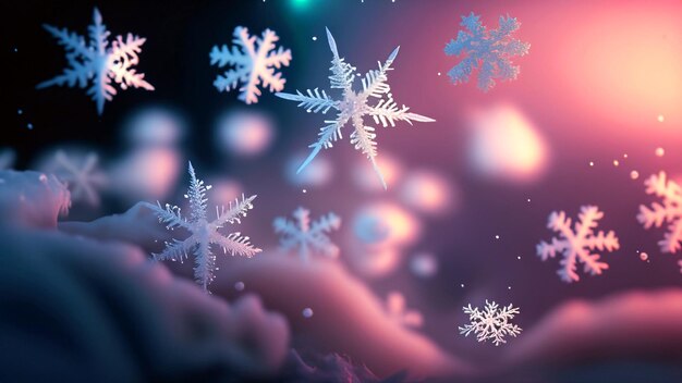 Curiosidad Sinfonía de copos de nieve Escena hipnotizante con atmósfera de ensueño y colores suaves Un invierno