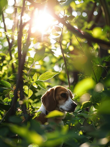 Foto el curioso beagle explora los alrededores con la nariz hacia el suelo