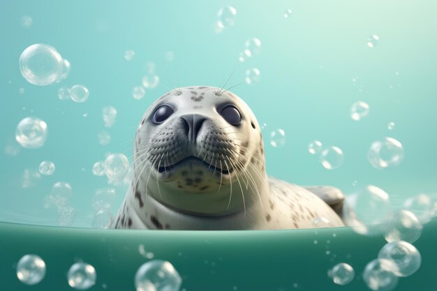 Curioso cachorro de foca gris con bigotes descansando en la playa de arena cerca del puerto