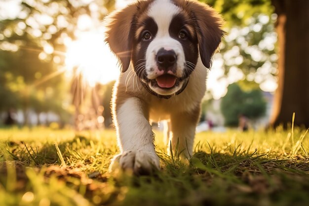 El curioso cachorro de San Bernardo explorando el aire libre