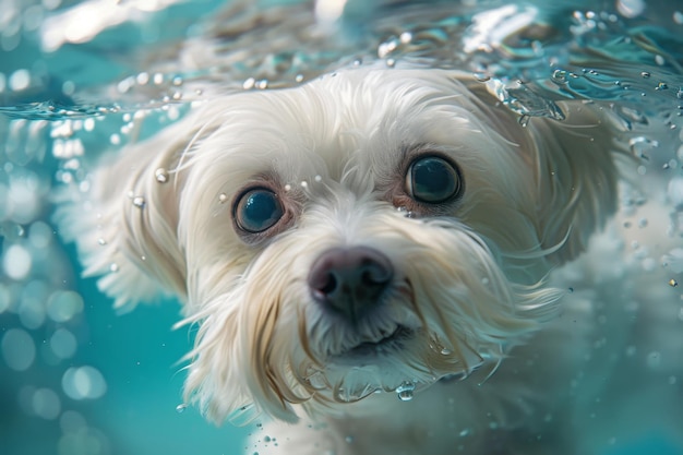 Curioso Cão Branco Espiando debaixo d'água