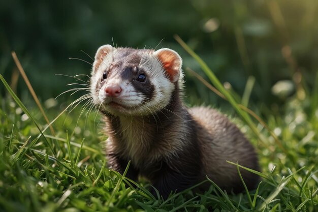 Foto el curioso hurón en la hierba