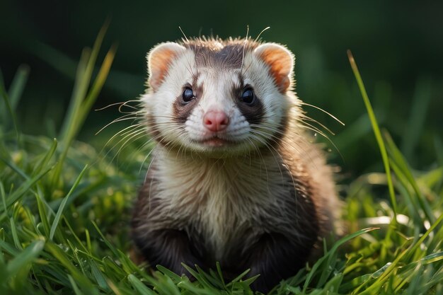 Foto el curioso hurón en la hierba