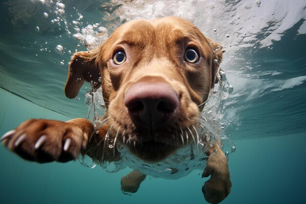 Foto un curioso labrador retriever 39s exploración de natación generativa por ai