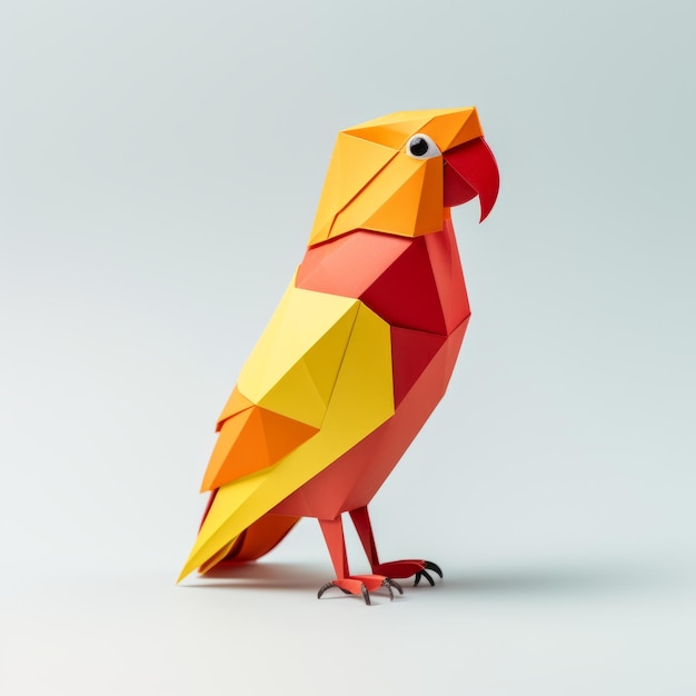 Foto el curioso loro origami una composición minimalista lúdica