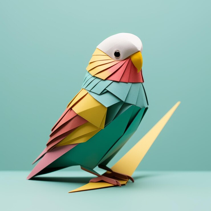 Foto curioso origami budgerigar composición minimalista lúdica en una paleta de colores consistente