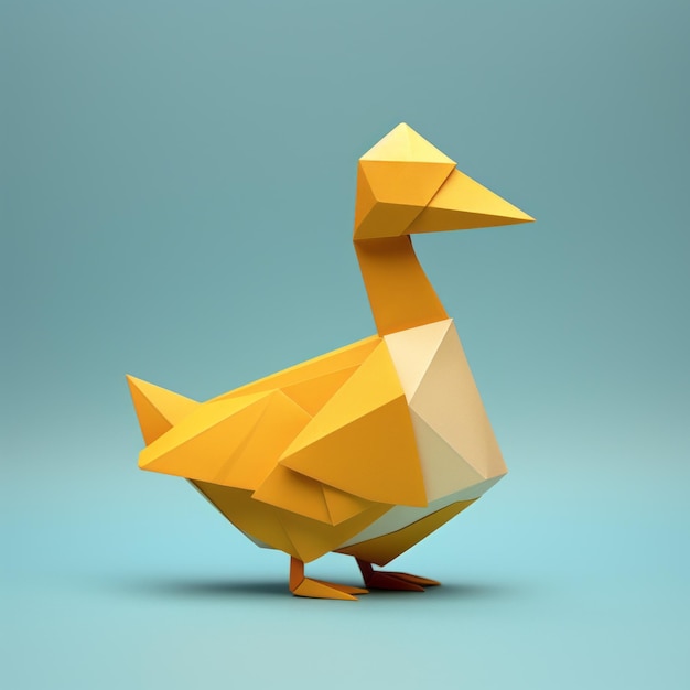 Foto curioso pato origami ilustración geométrica en 3d con colores vibrantes