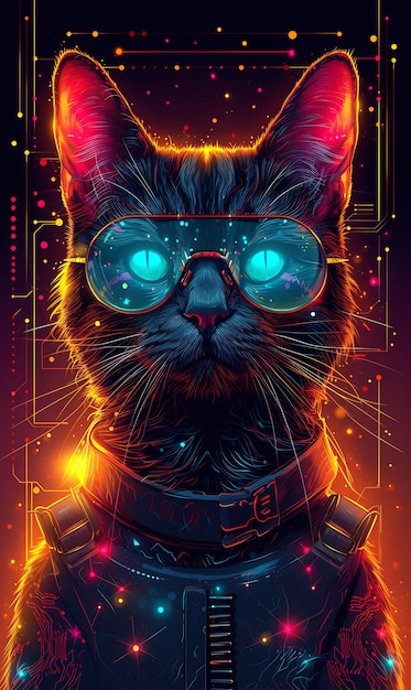 Curiosos retratos de animales con estilo de mascota cibernética y colores vibrantes en un impresionante arte digital