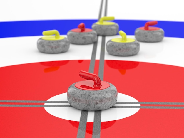 Curling-Steine auf Eis 3D-Darstellung