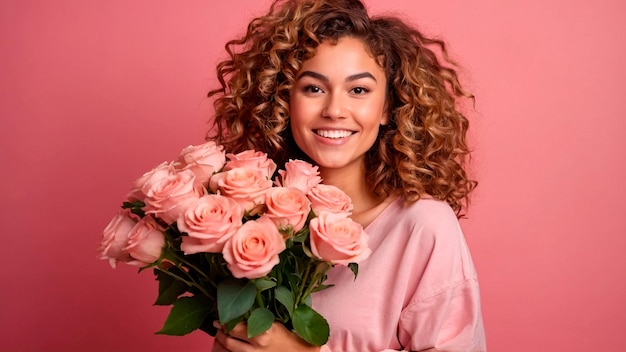 Curly-Haar-Frau isoliert für den internationalen Frauentag