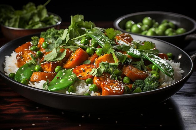 Foto curry de coco y verduras fritas