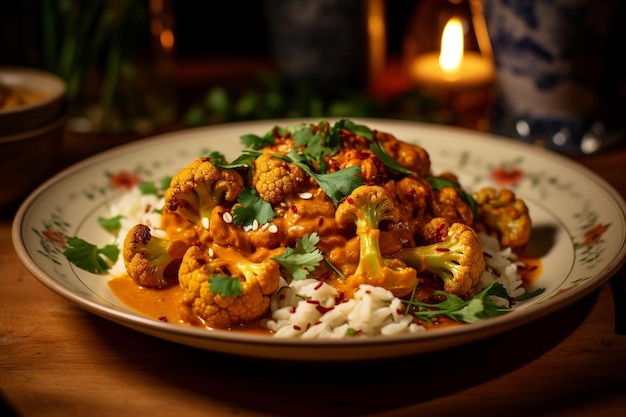 Curry de couve-flor e grão-de-bico com leite de coco