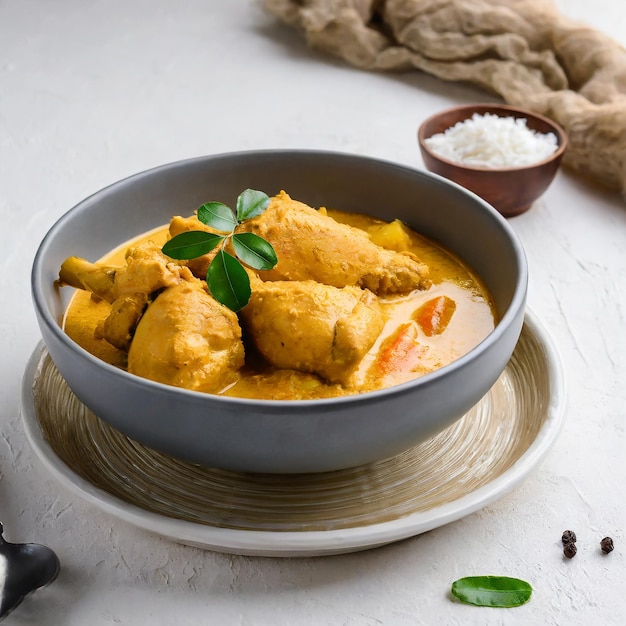 Curry de frango ao estilo malaio com batatas kari ayam foco seletivo fundo branco