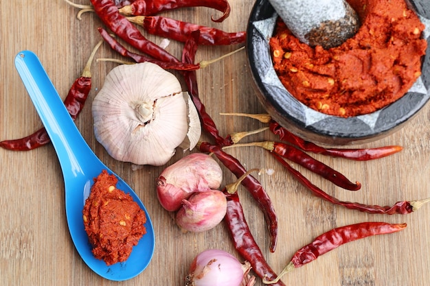 Curry e ingredientes de pimenta