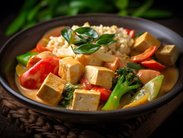 Curry hecho de verduras cremosas de coco y tofu IA generativa