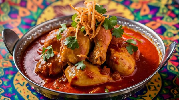 Foto curry de pollo indio en un plato balti