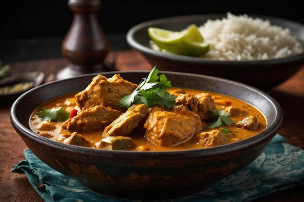 Foto curry de pollo malaio con un lado de pepinillos