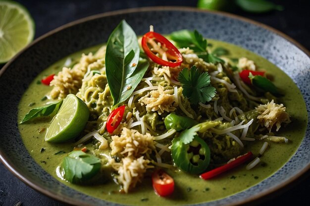 Foto curry verde con una generosa salpicadura de kaf triturado