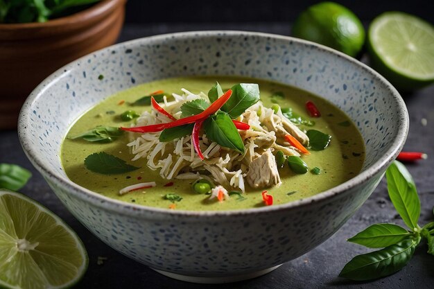 Foto curry verde con una generosa salpicadura de kaf triturado