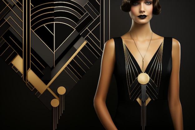 Foto curso de design de moda art deco ilustração de inspiração vintage com padrões geométricos ousados preto a