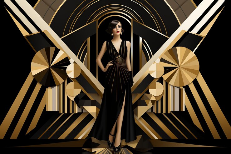 Foto curso de design de moda art deco ilustração de inspiração vintage com padrões geométricos ousados preto a