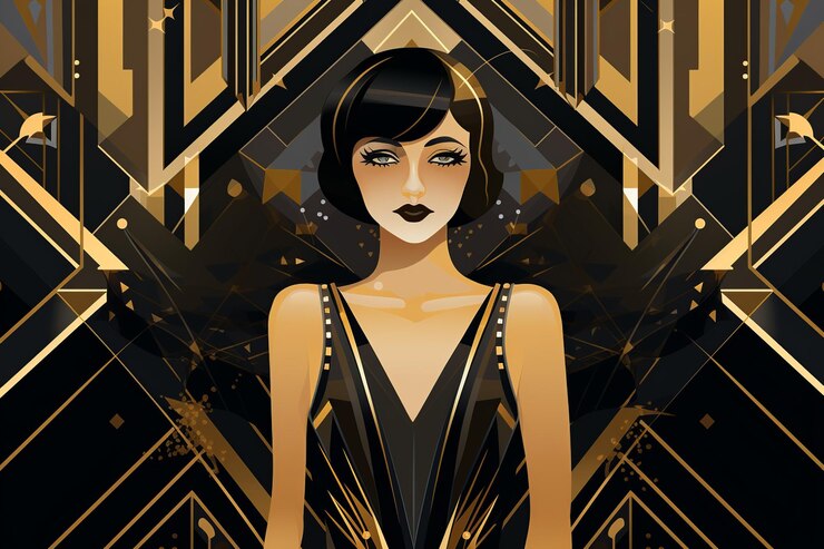 Foto curso de design de moda art deco ilustração de inspiração vintage com padrões geométricos ousados preto a