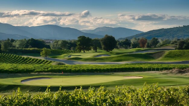 Foto curso de golf de zlati gric en eslovenia con viñedos y árboles en un día soleado