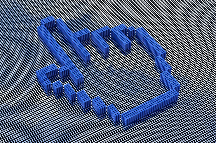 Foto cursor de mano estilo pixel art. representación 3d