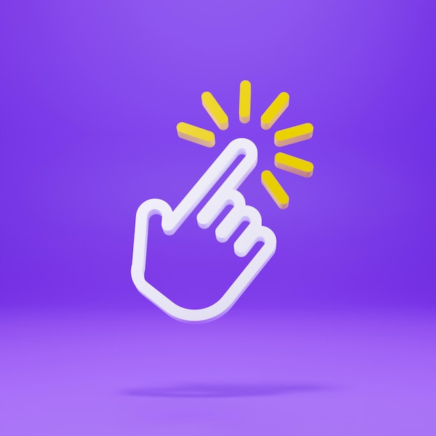 Cursor de mano, haga clic en el icono mínimo Símbolo en 3D rendering aislado sobre fondo púrpura