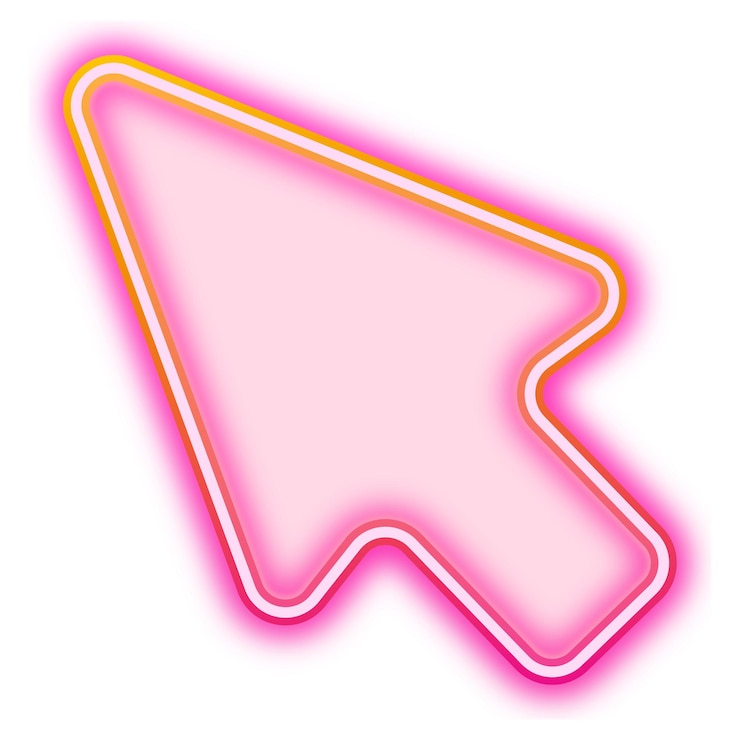 Foto el cursor rosa, la flecha, el ícono de gradiente de neón png, el fondo transparente