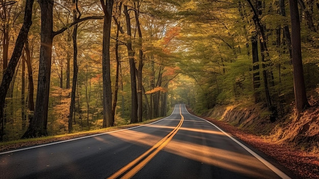 Curva de carretera de asfalto en el bosque