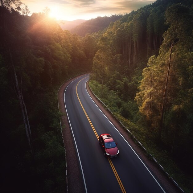 Foto curva de carretera de asfalto en el bosque