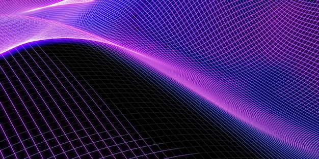 Curva de estructura de onda de malla fondo morado y azul gradiente imagen macro ilustración en 3D