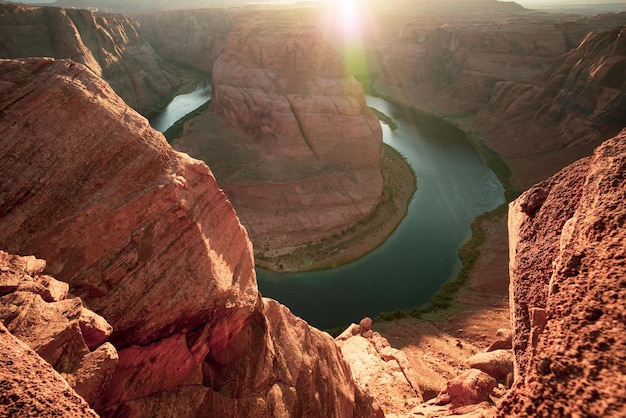 Curva de herradura de arizona en el río colorado en glen canyon parte del gran cañón de arizona