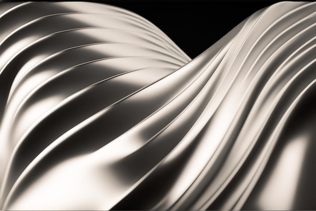 Curva de onda cromada abstracta moderna sobre un fondo plateado de lujo