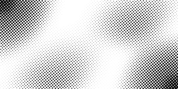 Curva y onda grunge fondo de medio tono puntos negros y patrón de medio tono con fondo blanco