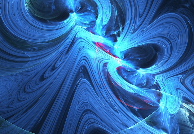 Curvas e linhas abstratas em azul fractal em fundo preto