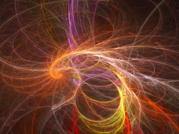 Curvas e linhas redondas abstratas coloridas do Fractal no fundo preto